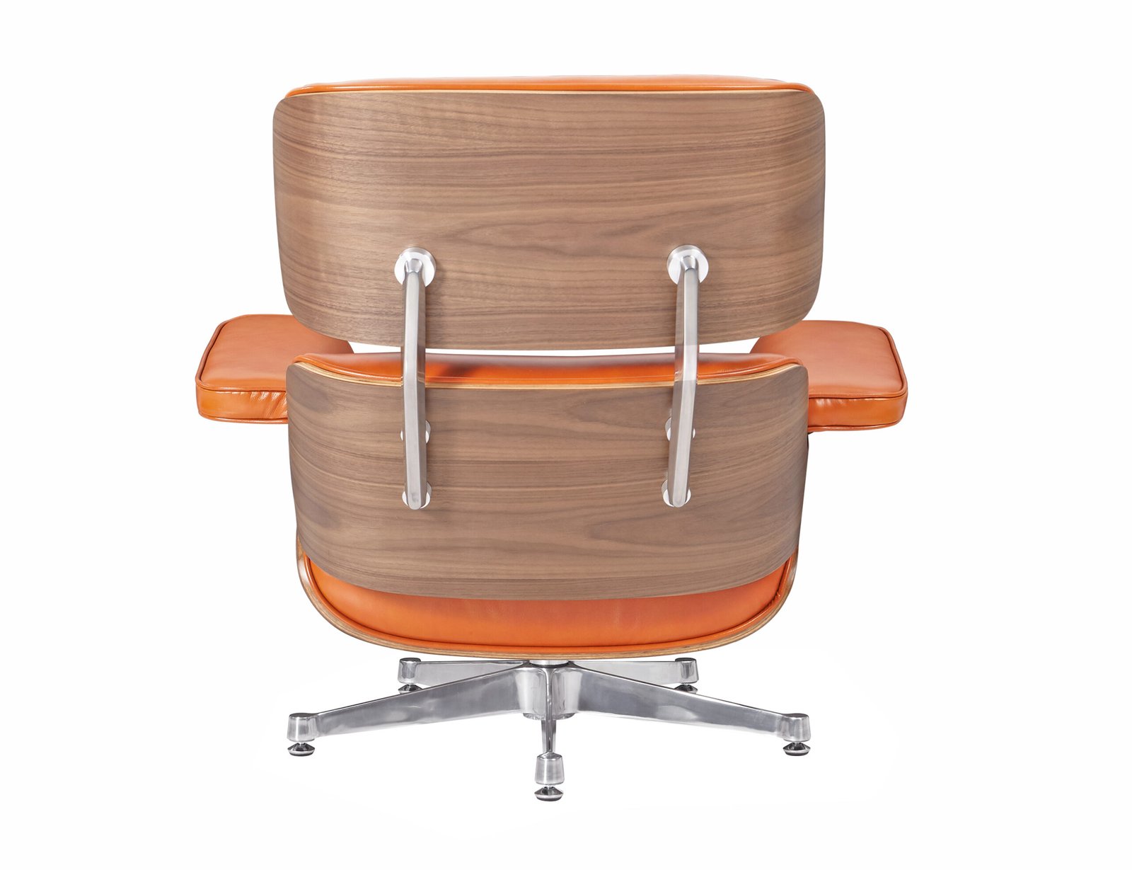 Alternate back view of the Eames lounge chair camel leather replica