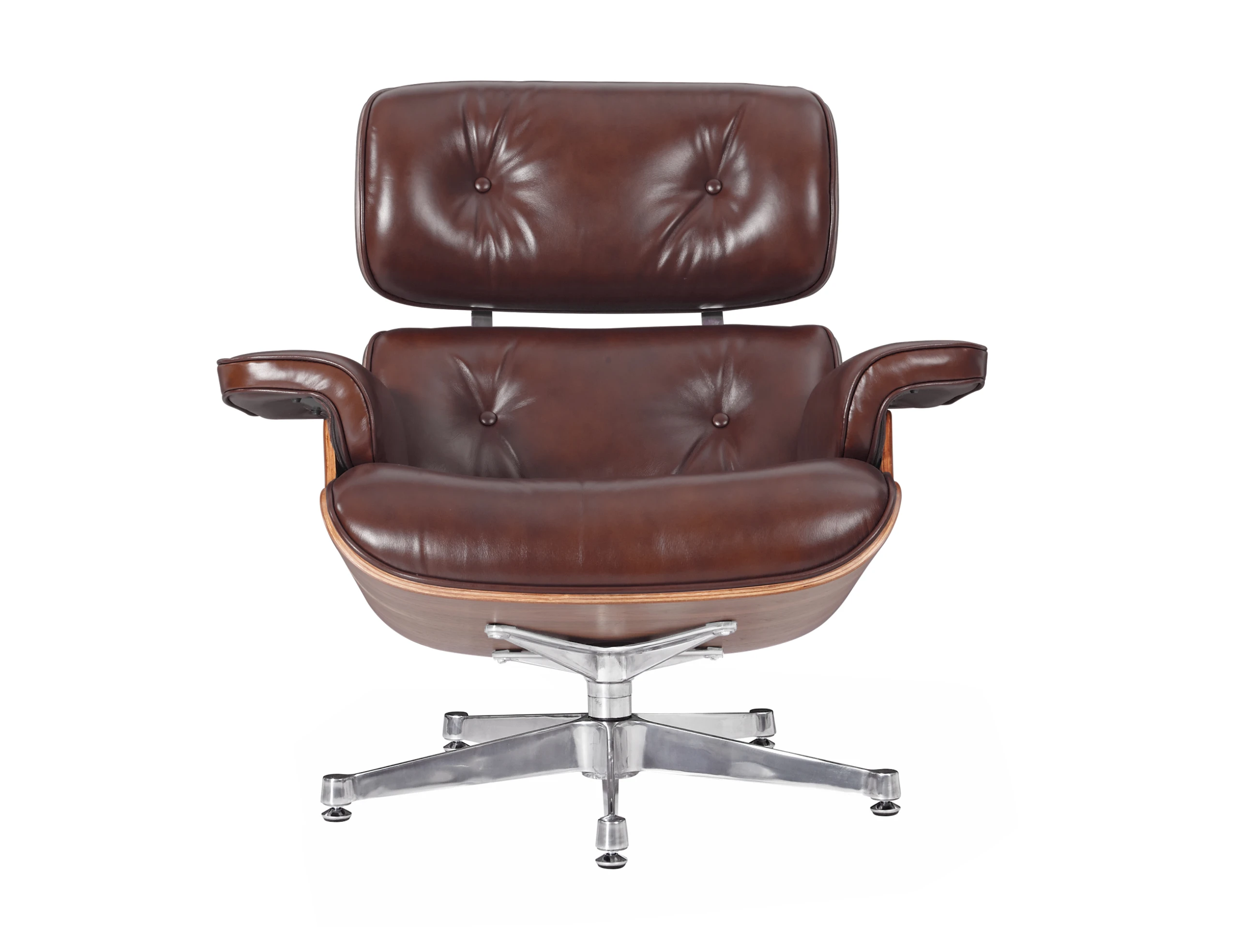 Eames lounge chair vintage-style cognac brown replica styled in a warm living room setting