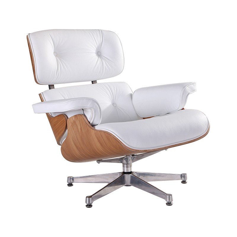 Right side angle of the white ash Eames lounge chair replica