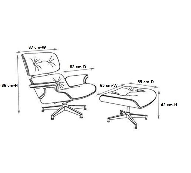 Dimension chart for all the Eames lounge chair and ottoman replica