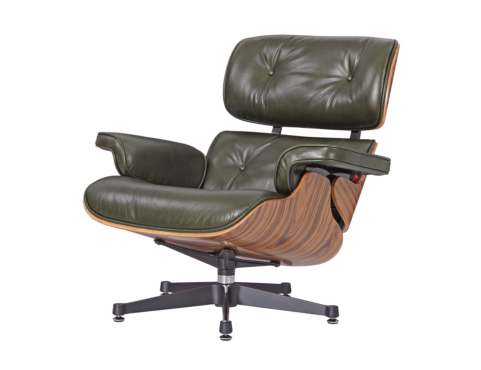 Eames Style Lounge Chair and Ottoman – Olive Green Leather with Rose wood Veneer - Image 4
