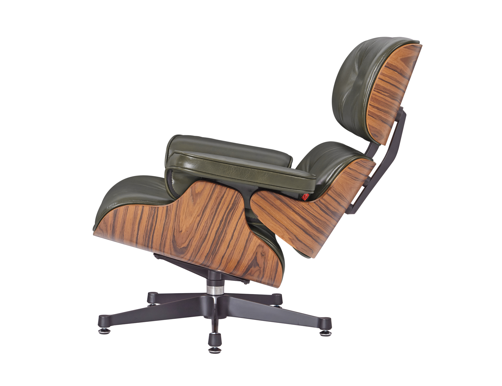 Eames Style Lounge Chair and Ottoman – Olive Green Leather with Rose wood Veneer - Image 5