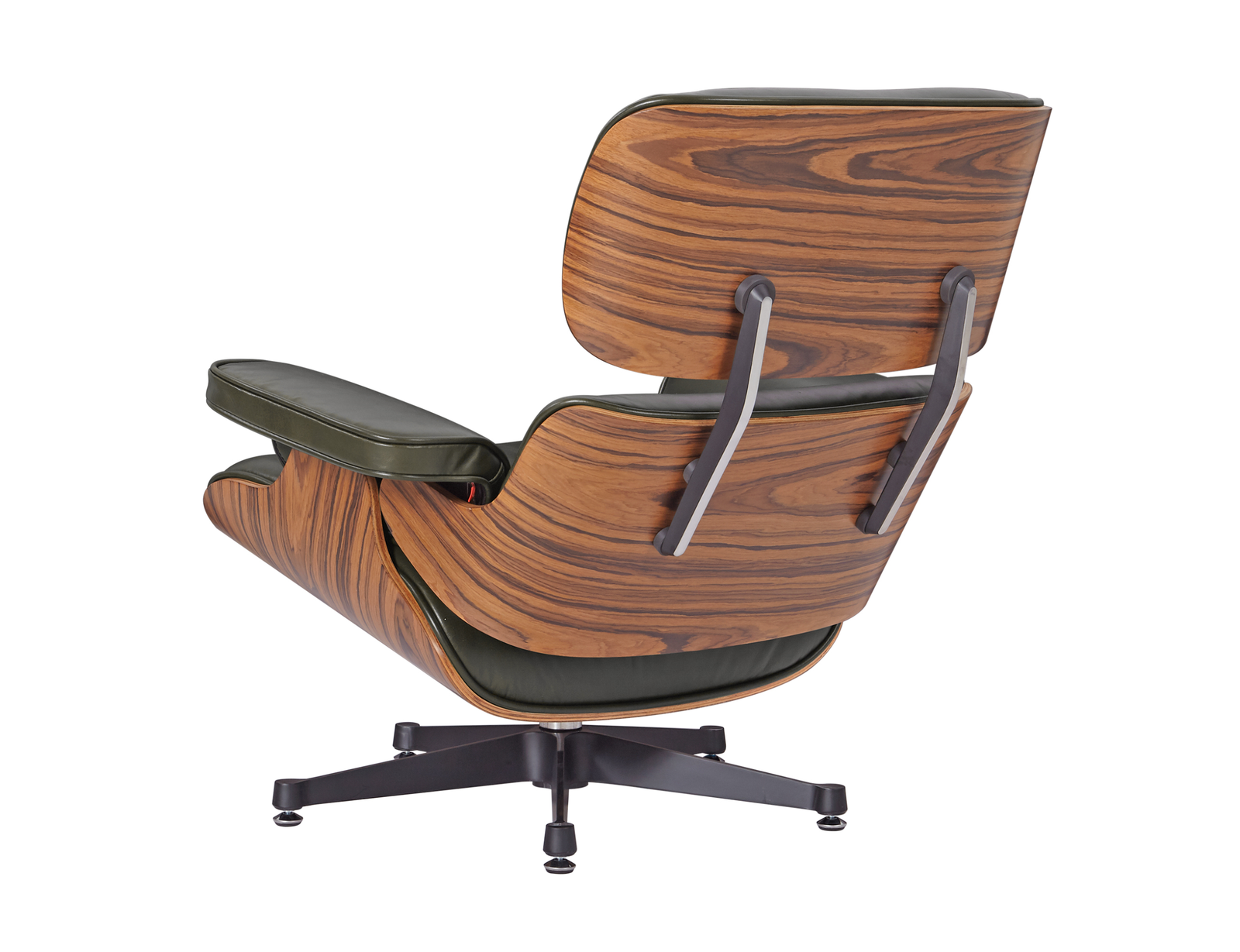 Eames Style Lounge Chair and Ottoman – Olive Green Leather with Rose wood Veneer - Image 6