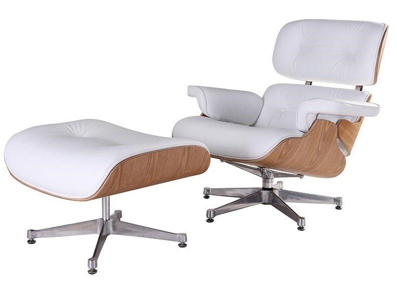 Eames Lounge Chair and Ottoman Replica in White Leather, Ash Wood & Chrome Base - Image 3