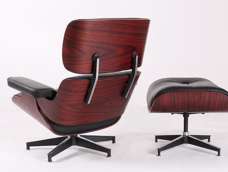 Eames Lounge Chair and Ottoman Replica – Black Leather with Dark Rose wood - Image 3