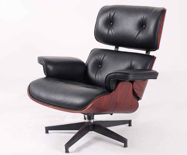 Eames Lounge Chair and Ottoman Replica – Black Leather with Dark Rose wood - Image 5