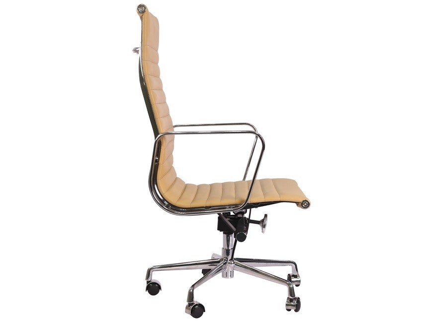 Eames Style EA119 Replica High Back Ribbed Thin Pad Office Chair - Camel Leather - Image 4