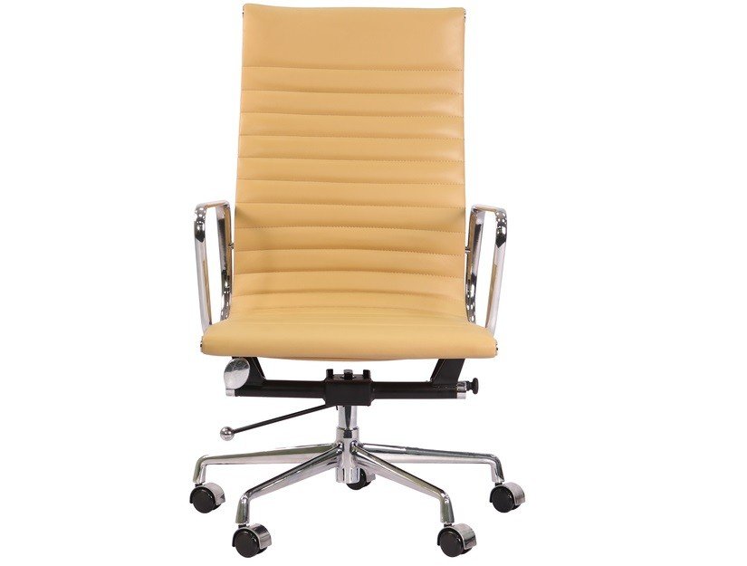 Eames Style EA119 Replica High Back Ribbed Thin Pad Office Chair - Camel Leather - Image 3