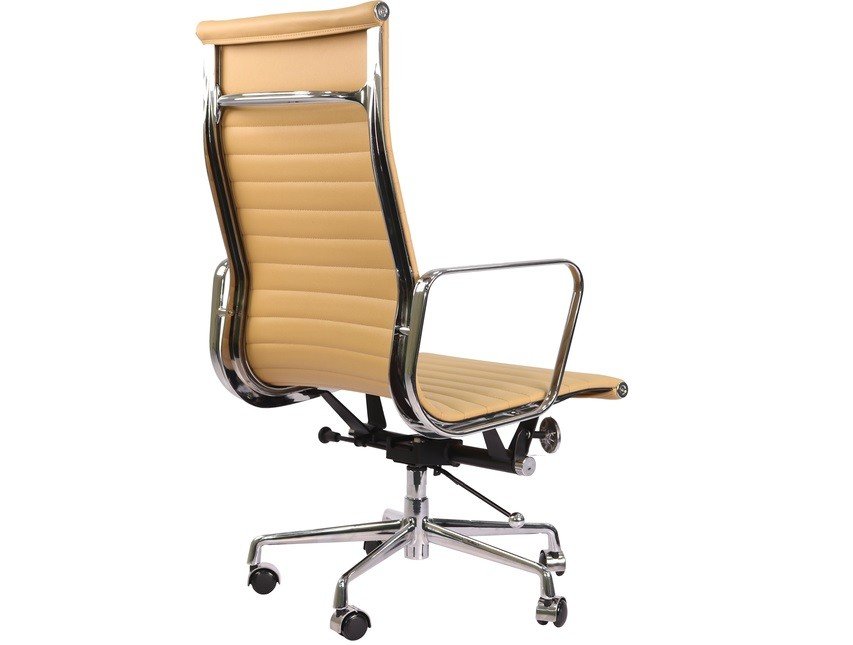 Eames Style EA119 Replica High Back Ribbed Thin Pad Office Chair - Camel Leather - Image 2